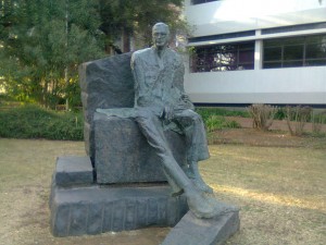 The C R Swart bronze is one of several images of apartheid heroes on the UFS campus.